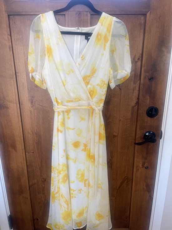 Dkny Dresses & Skirts - DKNY White and Yellow Floral Wrap Midi Dress